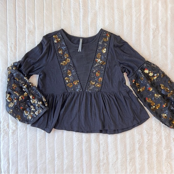 ANTHROPOLOGIE black and gold Neale sequined peplum top - Picture 6 of 13